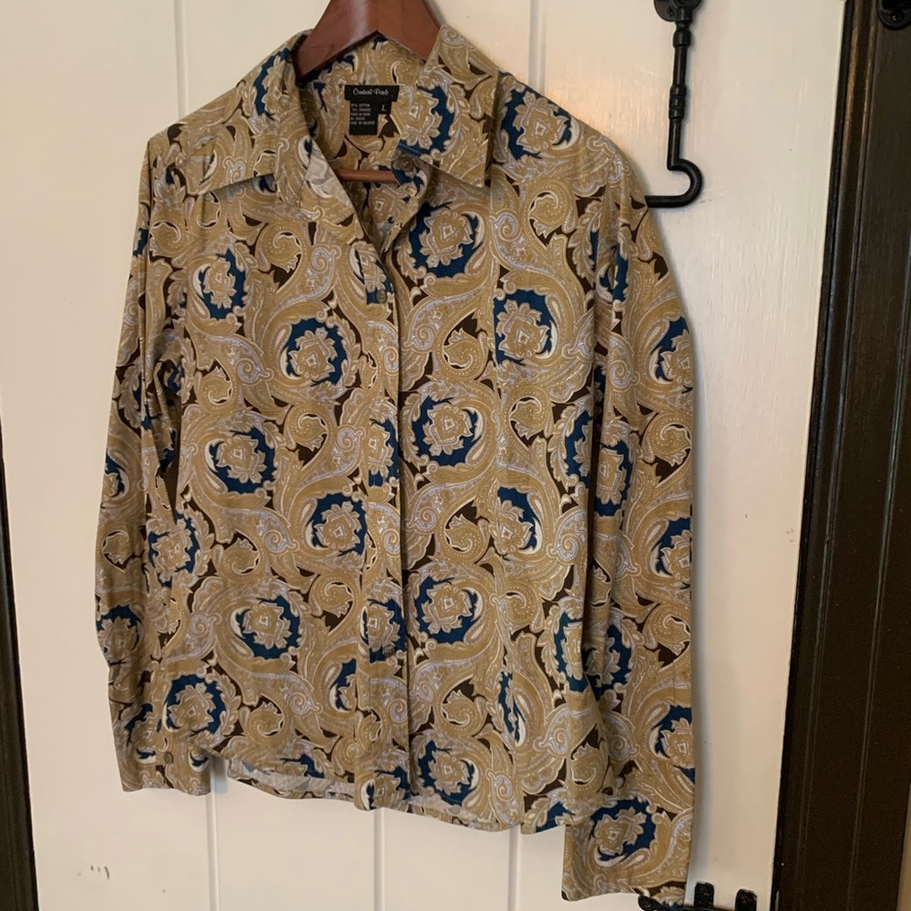 Central Park Brown and Blue Paisley Button Down Shirt M
